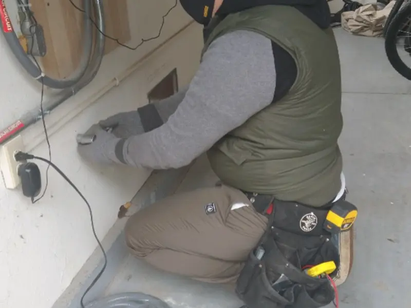 Electrician performing outlet wiring in a Buckeye garage